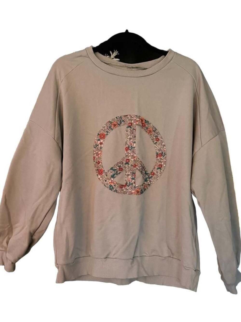 Grey Floral Peace Sign Pullover Sweatshirt